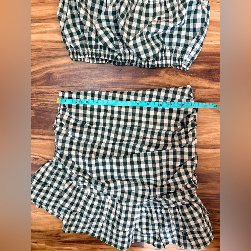 Anthropologie MABLE Green & White Gingham Ruffle Mini Skirt Set - Picture 6 of 9